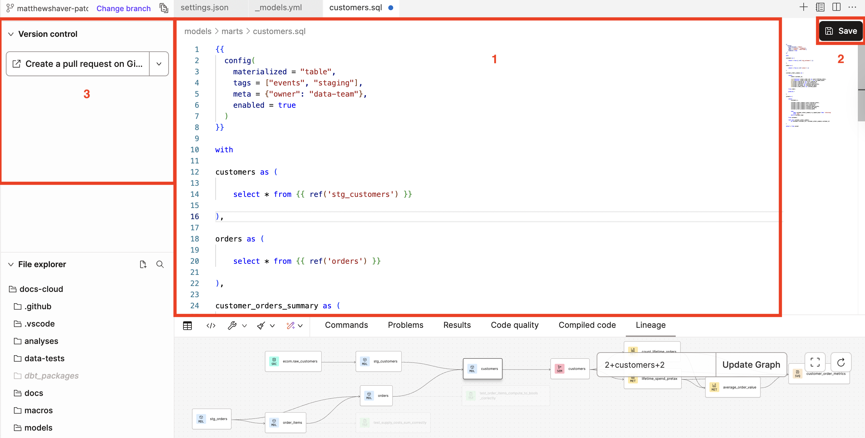 Use the file editor, version control section, and save button during your development workflow Use the file editor, version control section, and save button during your development workflow