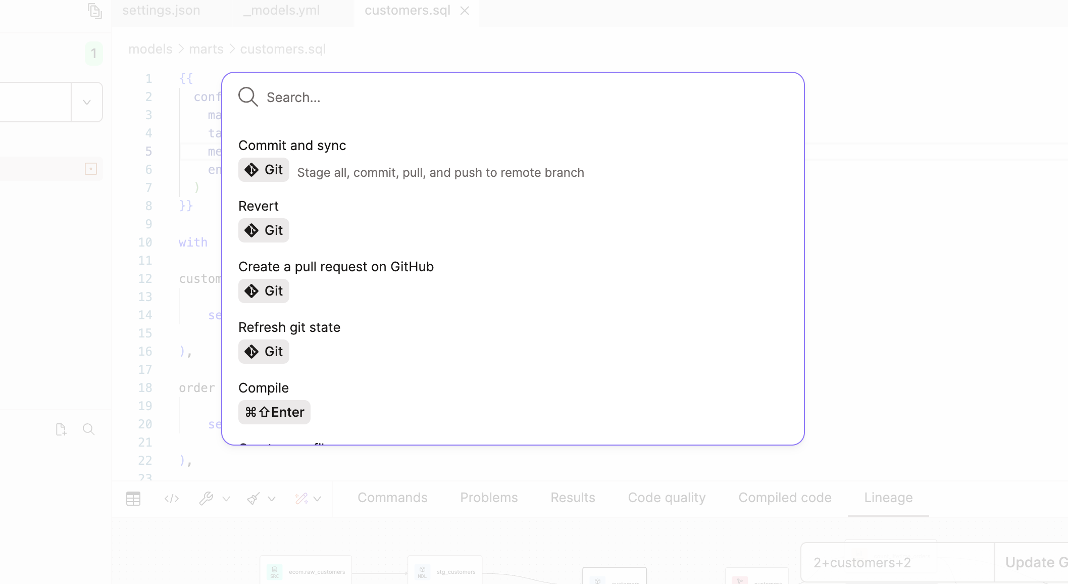 The Command History returns a log and detail of all your dbt invocations.