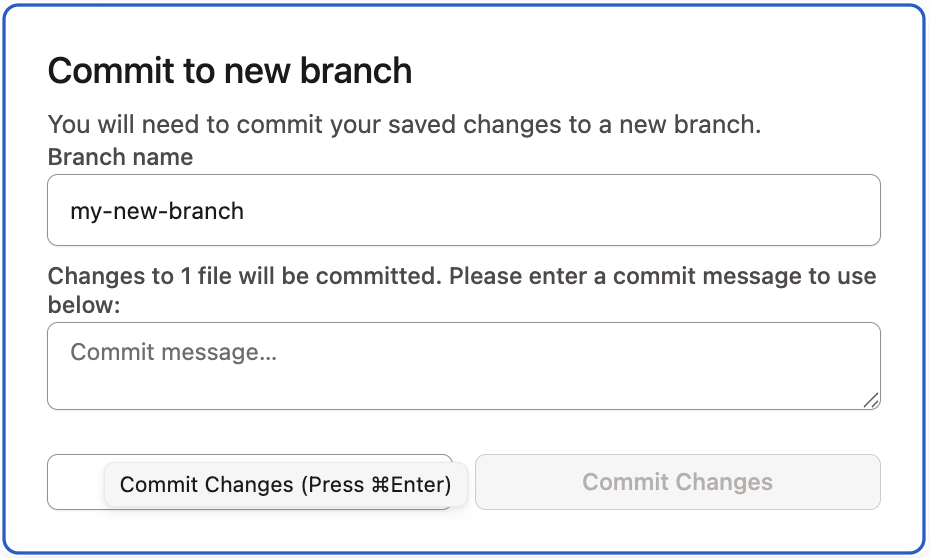 Commit changes to a new branch Commit changes to a new branch
