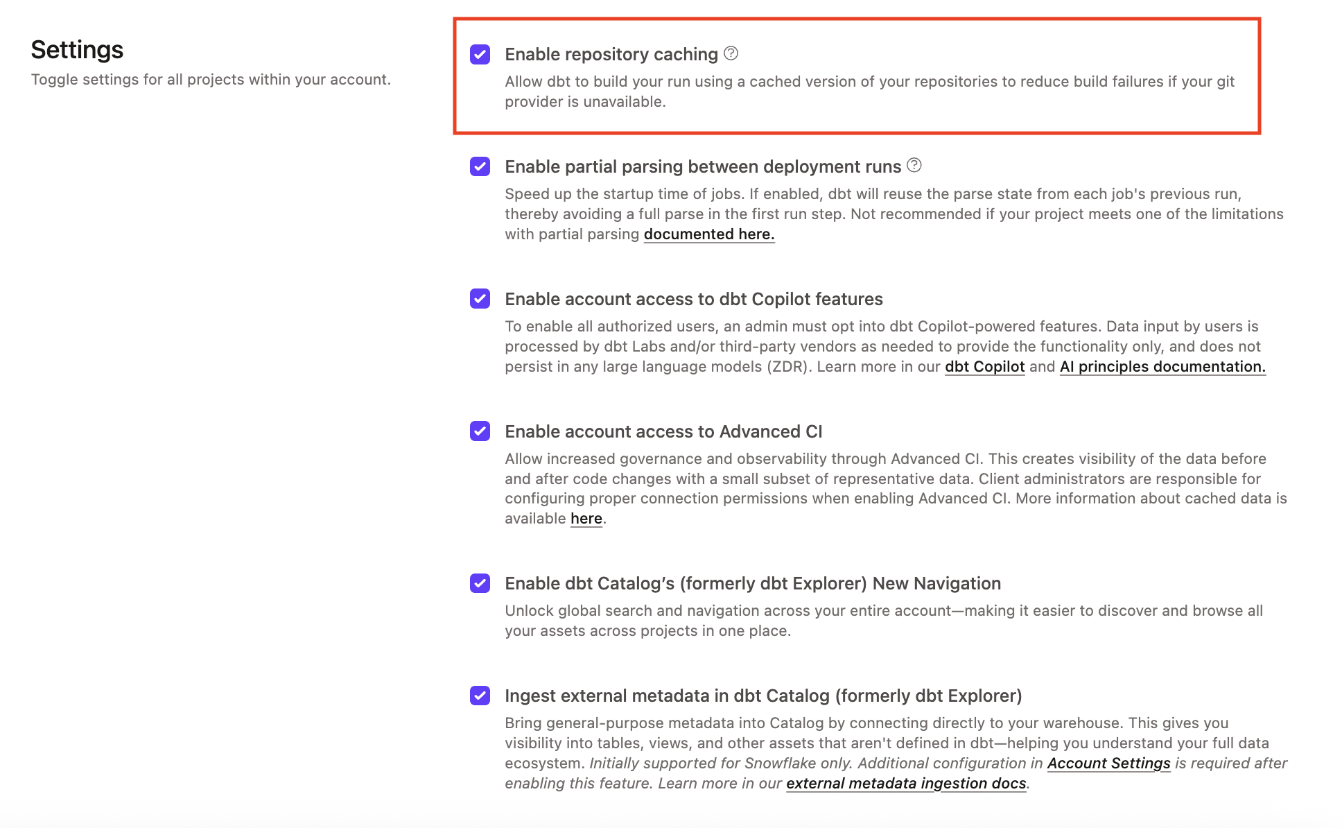 Example of the Repository caching option
